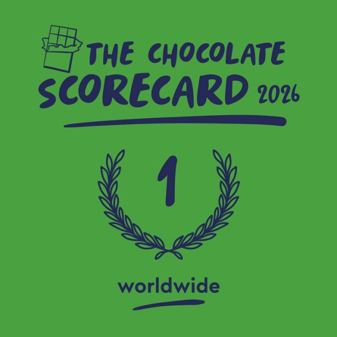 Ranked 2 worldwide in the Chocolate Scorecard 2025, shown with a laurel wreath on a green background.